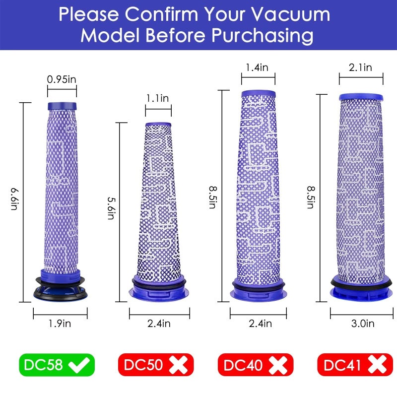 MXZONE Filter Replacements for Dysonn Filter V6 V7 V8 DC58 DC59 Animal Absolute Cordless Vacuum Cleaner Parts, 4 Washable Pre Filters for Dysonn Vacuum, Compare to Part 965661 01 - Image 2